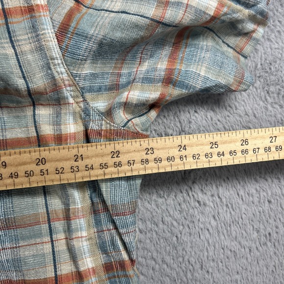 Kuhl Shirt Mens Medium Blue Plaid Skorpio Linen Blend Button Up Short Sleeve - Picture 6 of 9